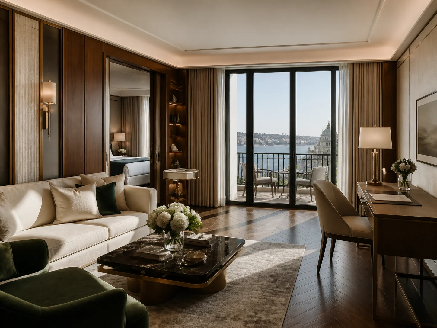 Refined residence suite with balcony light